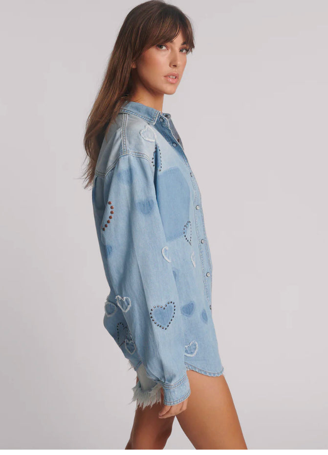 ONE TEASPOON Everyday Studded Denim Shirt | Blue Heart