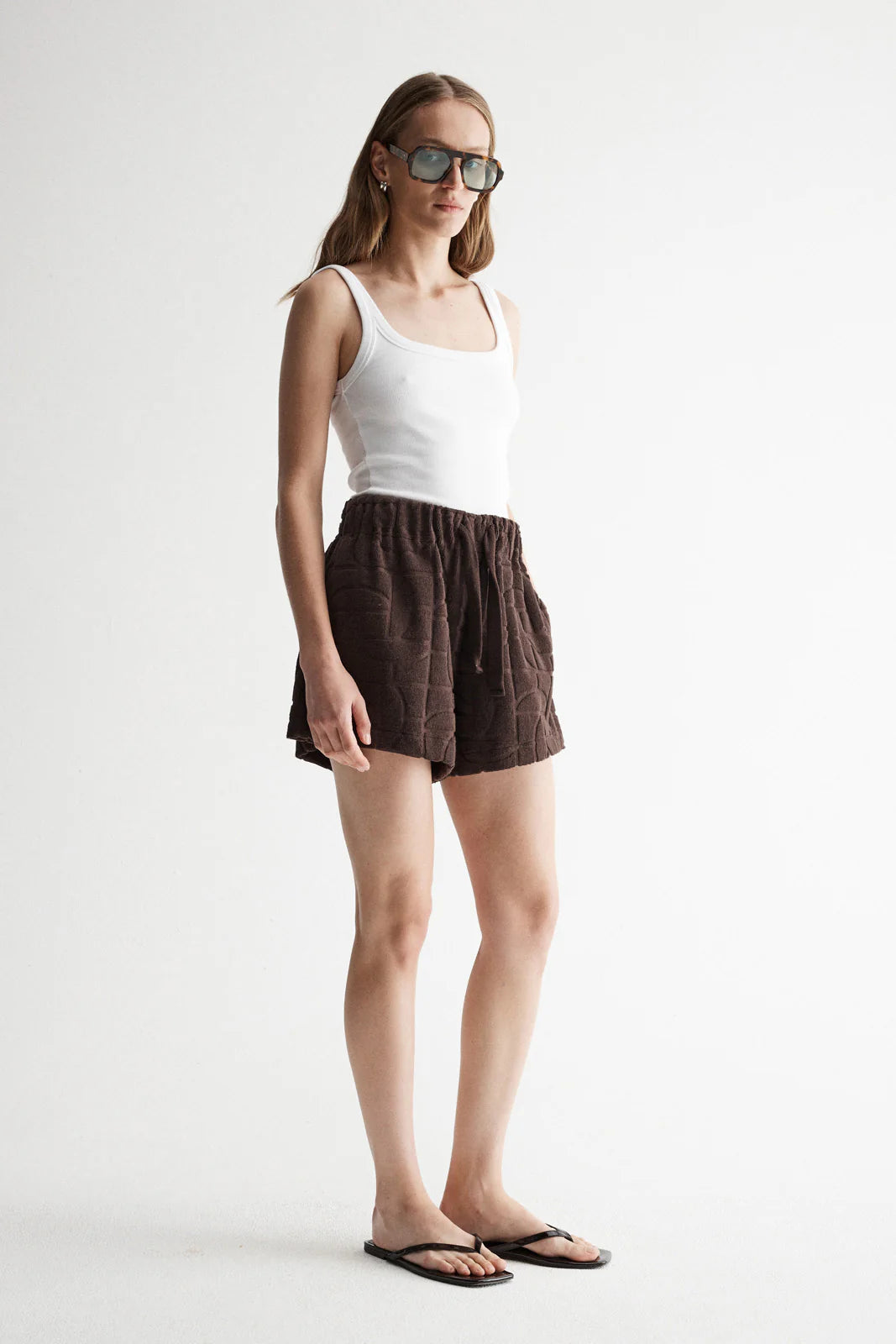 ELKA COLLECTIVE Monogram Towelling Short | Chocolate