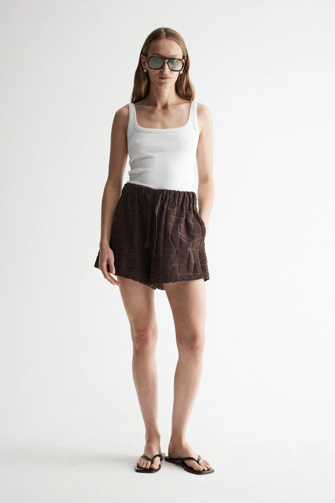 ELKA COLLECTIVE Monogram Towelling Short | Chocolate