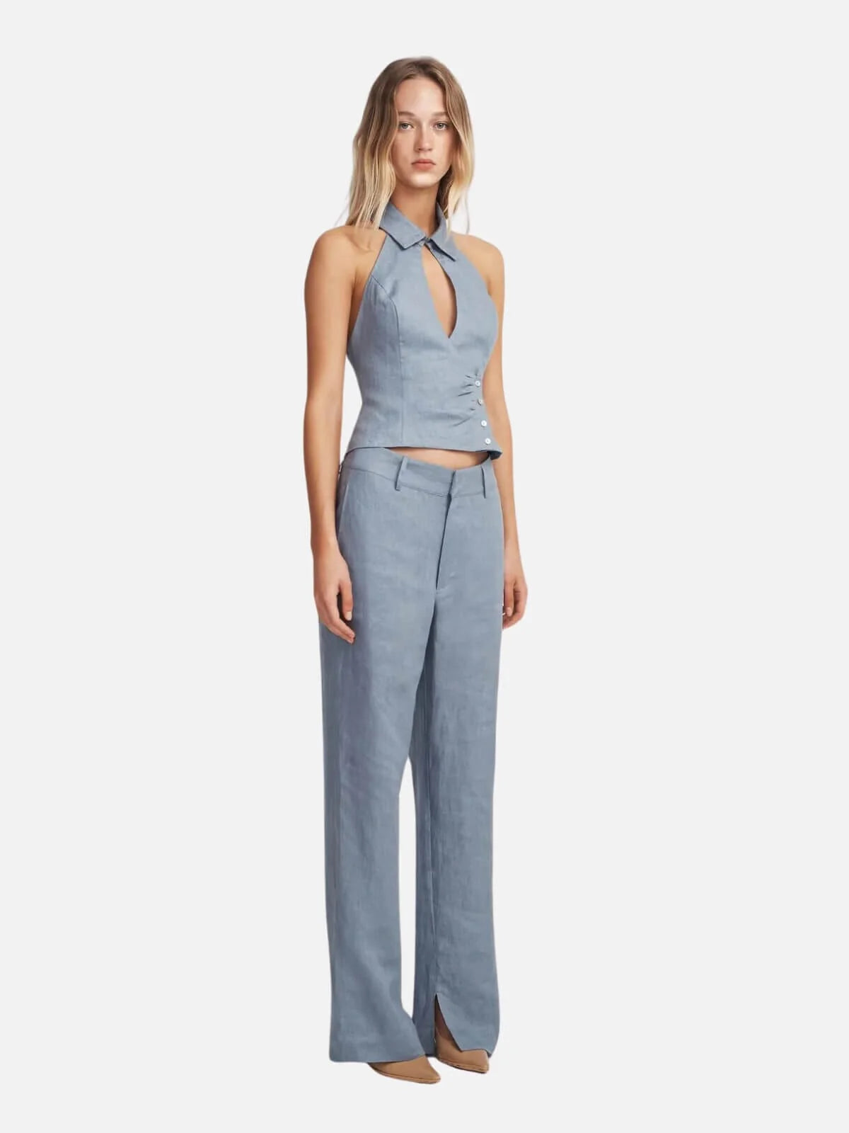 OWNLEY Tully Halter Top | Slate
