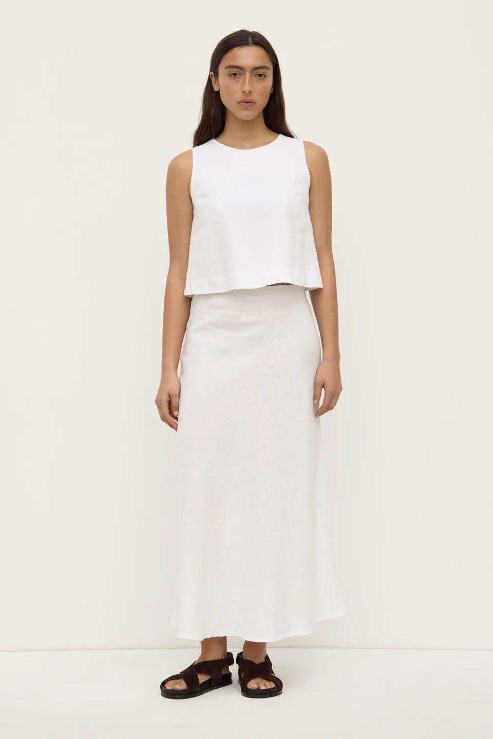 ASSEMBLY LABEL Melody Linen Bias Skirt White