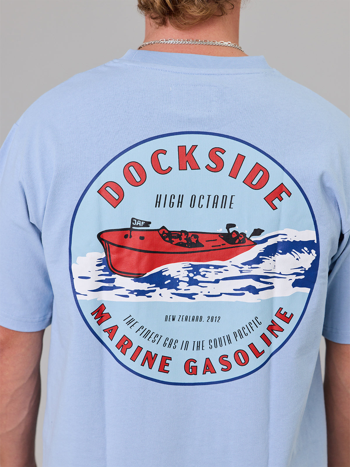JUST ANOTHER FISHERMAN Marine Gasoline Sea Tee | Washed Blue