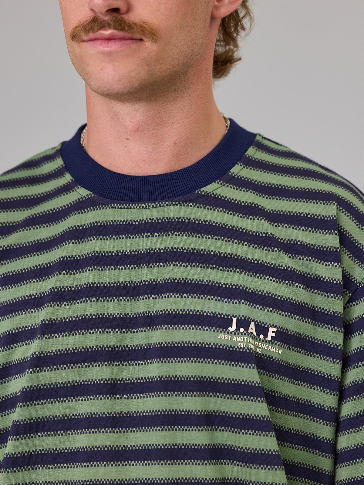 J.A.F Shore Tee Green Stripe detail