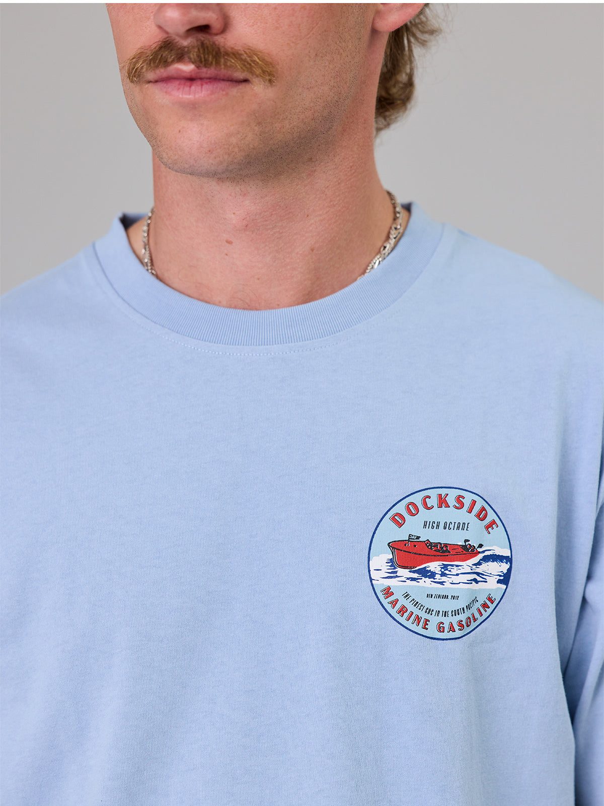 JUST ANOTHER FISHERMAN Marine Gasoline Sea Tee | Washed Blue