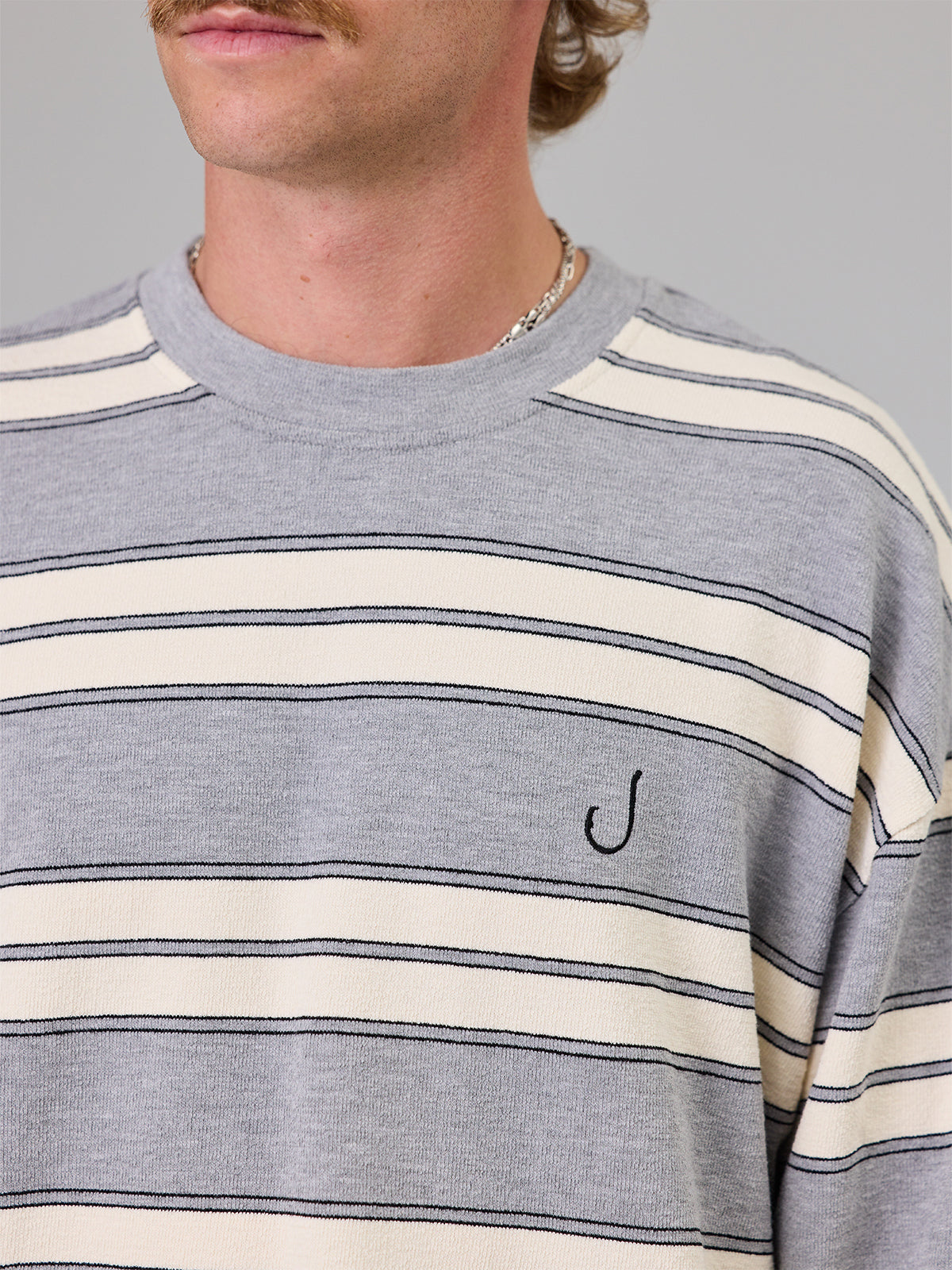 JUST ANOTHER FISHERMAN Bay LS Tee | Grey Marle Stripe
