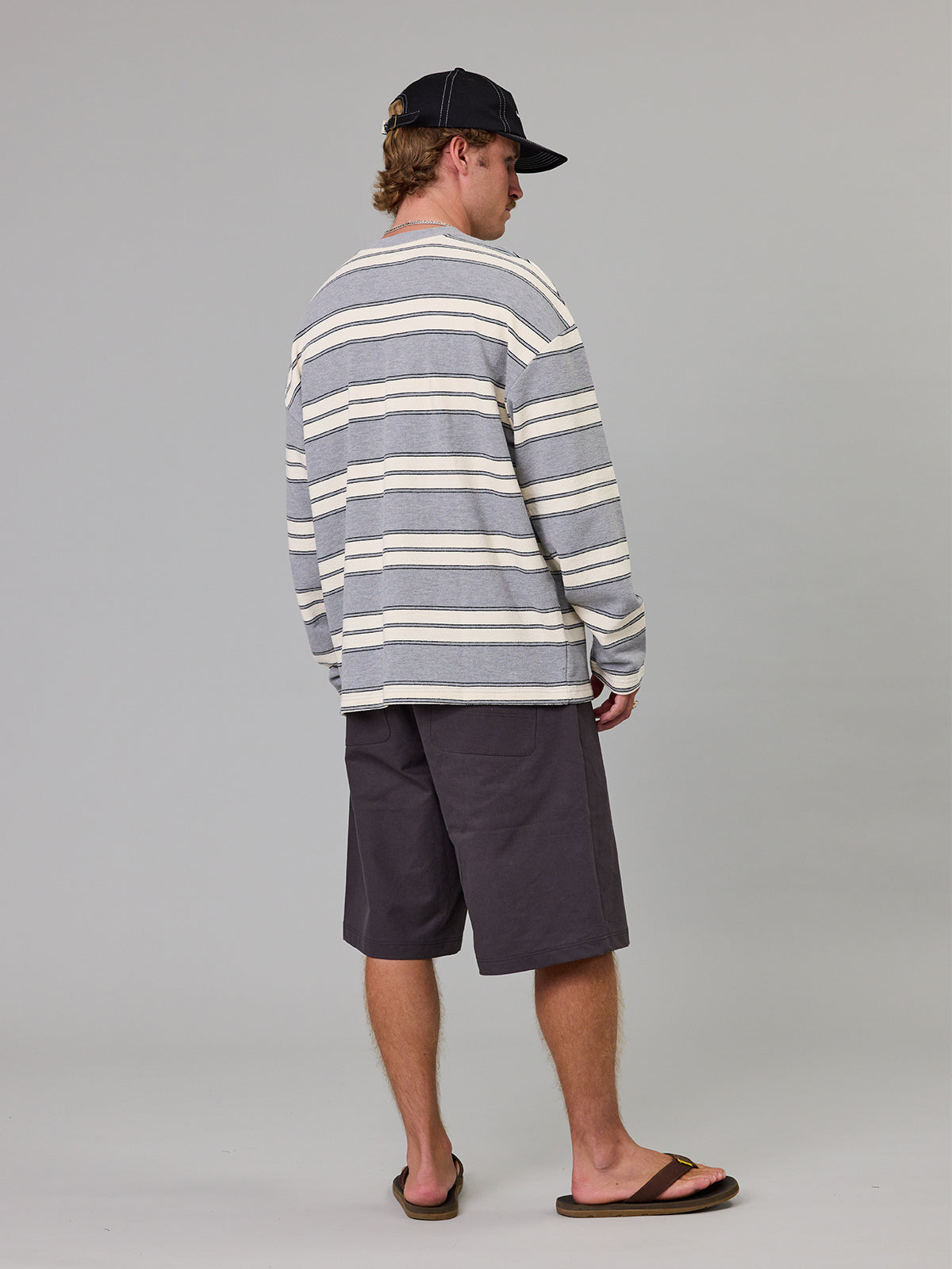 JUST ANOTHER FISHERMAN Bay LS Tee | Grey Marle Stripe