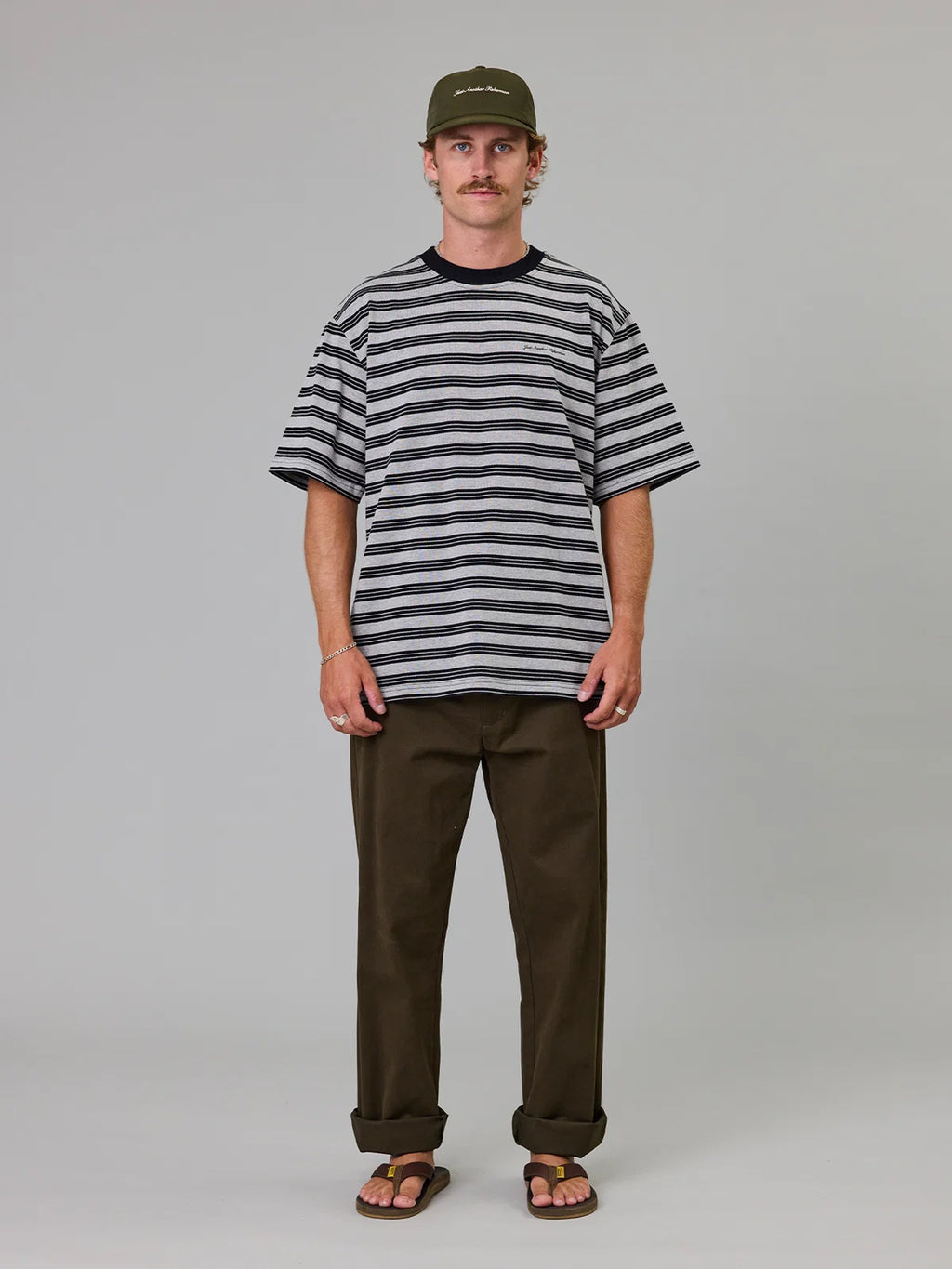 J.A.F Heavy Shore Tee | Grey Marle Stripe