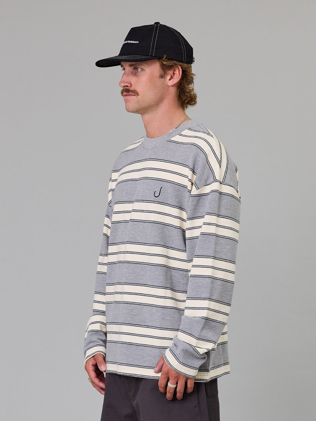 JUST ANOTHER FISHERMAN Bay LS Tee | Grey Marle Stripe