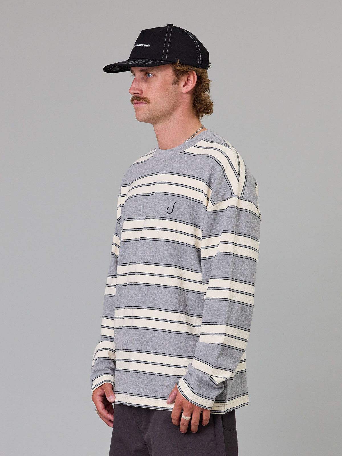 JUST ANOTHER FISHERMAN Bay LS Tee | Grey Marle Stripe