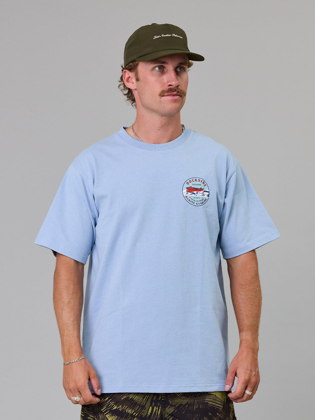 JUST ANOTHER FISHERMAN Marine Gasoline Sea Tee | Washed Blue