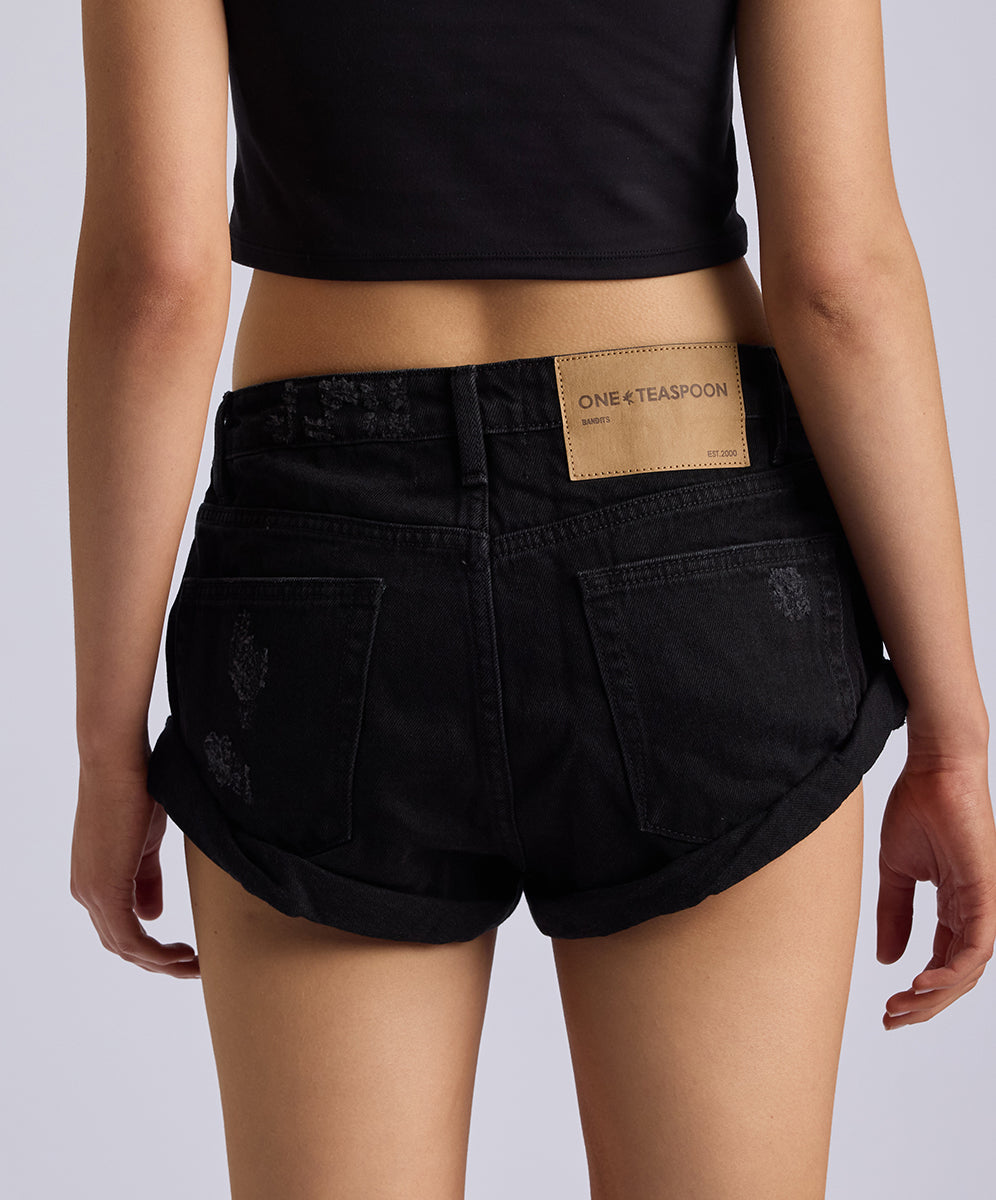 ONE TEASPOON Bandits Low Waist Denim Short | Double Black