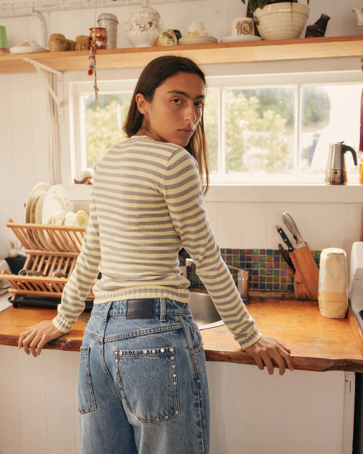 RUBY Esme Long Sleeve | Grey Marle Butter Stripe