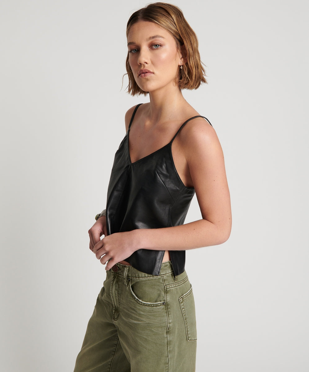 Leather Cami Top - Black