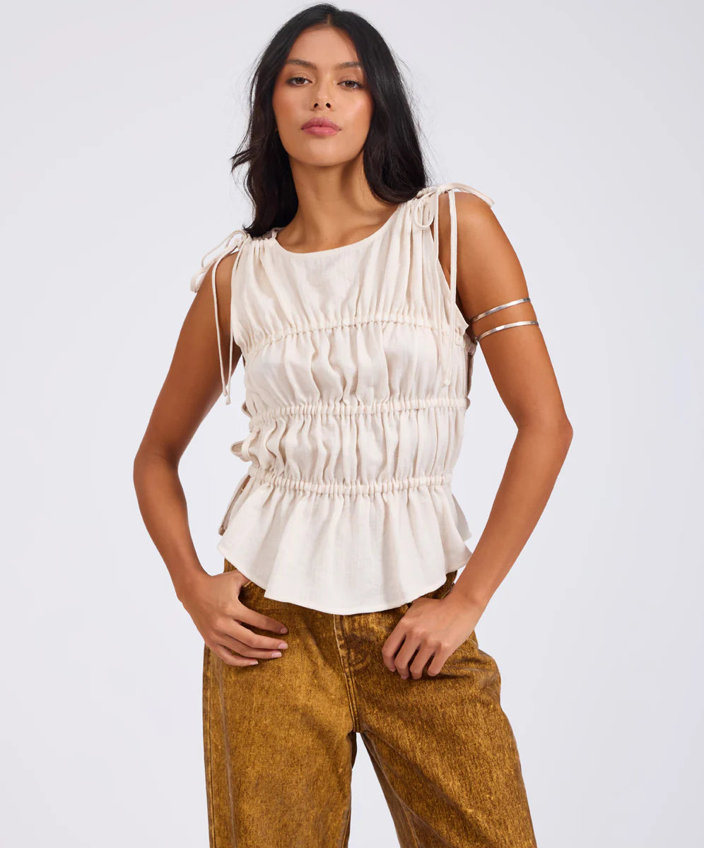 ONE TEASPOON Evelyn Gathered Ruched Tie Top | Cream