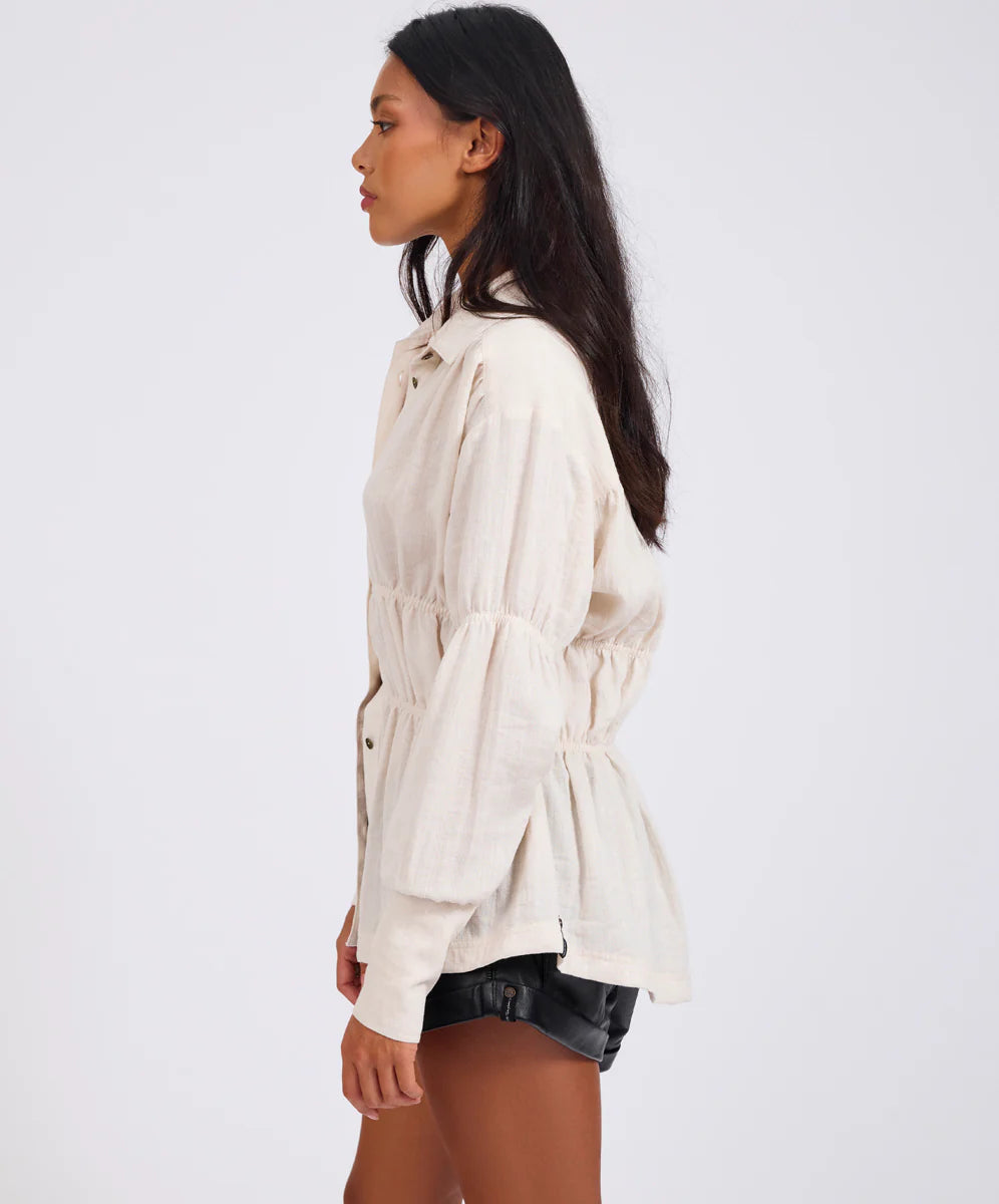 ONE TEASPOON Harper Ruched Long Sleeve Shirt | Cream