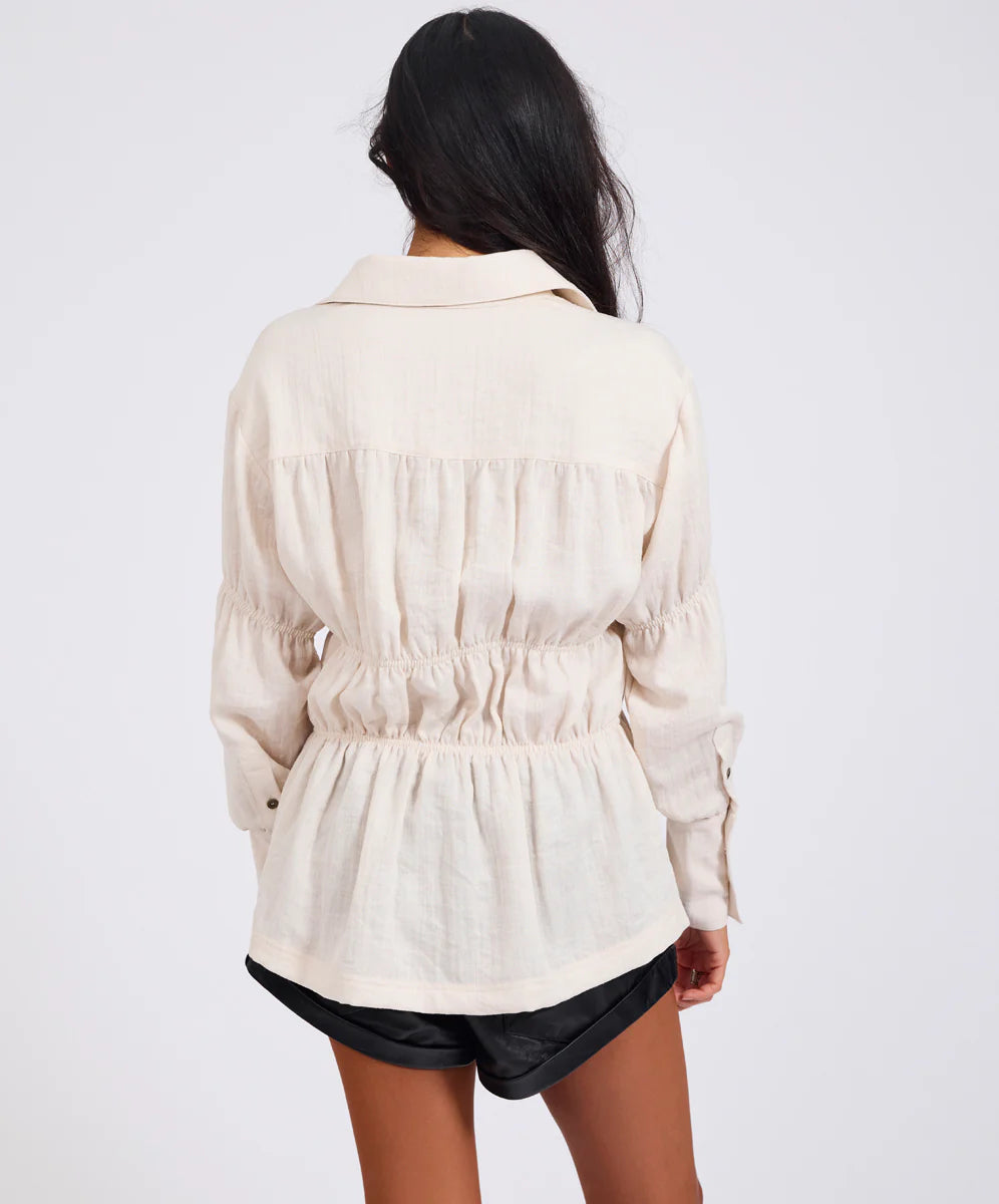 ONE TEASPOON Harper Ruched Long Sleeve Shirt | Cream