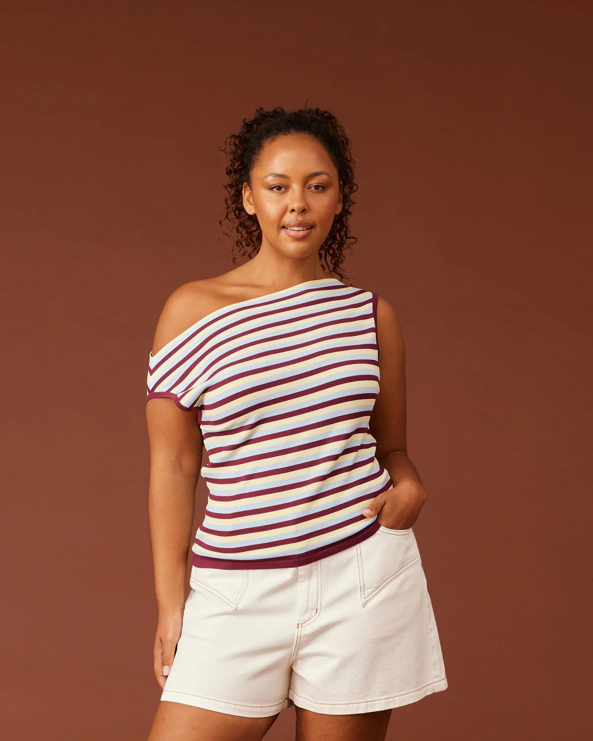 RUBY Emma Knit Top | Burgundy Butter Blue Stripe