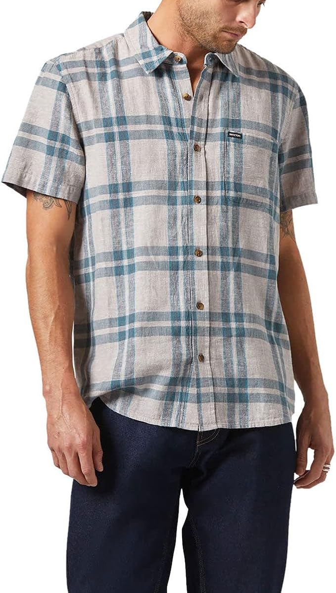 BRIXTON Charter Linen Blend | Beige/Azure Blue Plaid