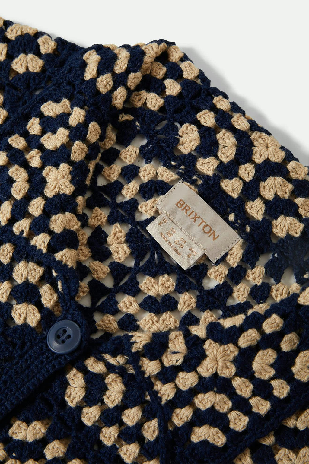 BRIXTON Crochet Short Sleeve Button Down | Mood Indigo/Off White