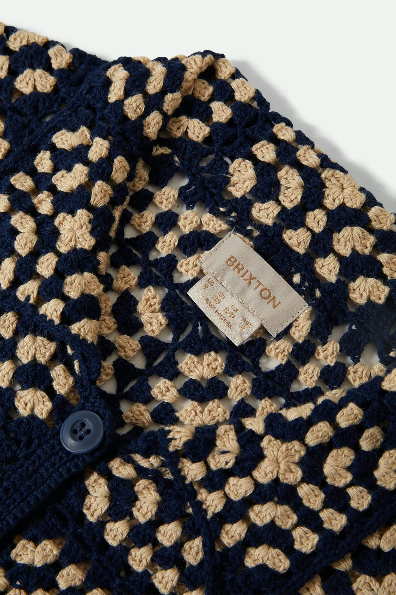 BRIXTON Crochet Short Sleeve Button Down | Mood Indigo/Off White