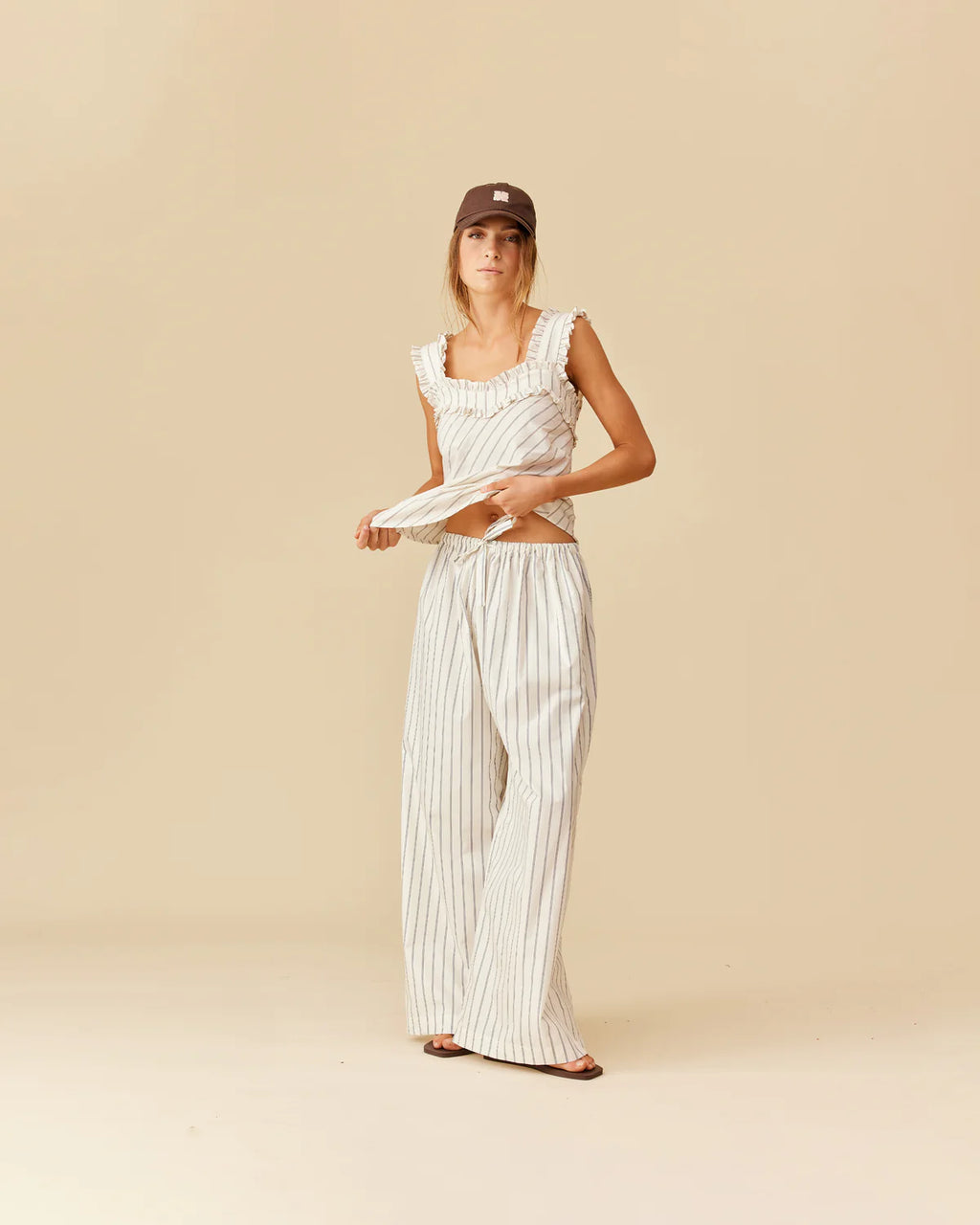 RUBY Passionfruit Top | Navy Cream Stripe