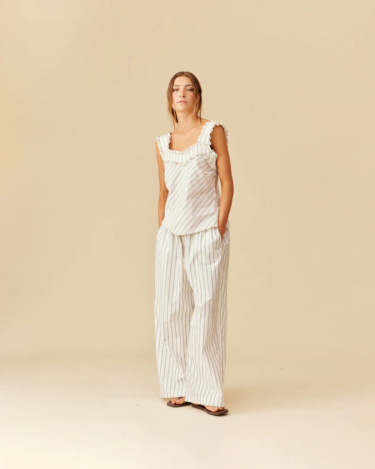 RUBY Passionfruit Top | Navy Cream Stripe