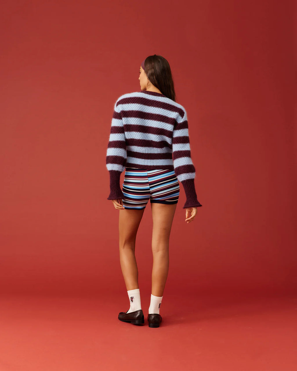 RUBY Matilda Cardigan | Burgundy Aqua Stripe