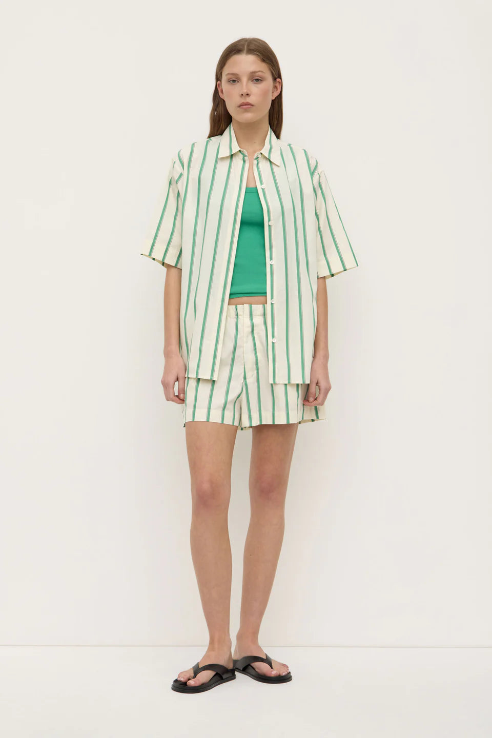 ASSEMBLY LABEL Agnes Stripe Short Sleeve Shirt | Butter/Bright Green
