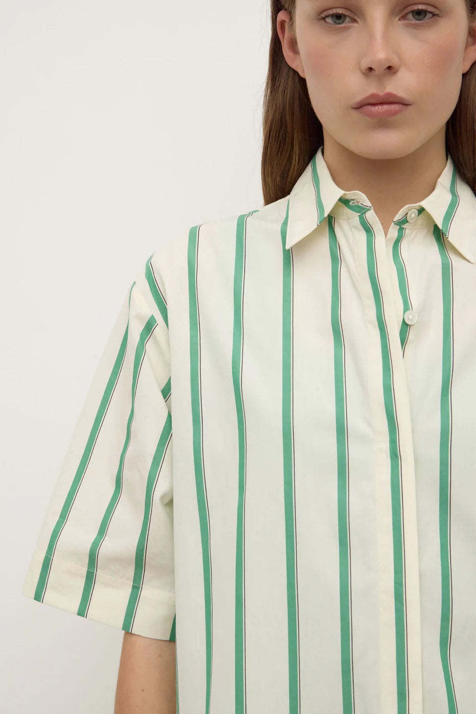 ASSEMBLY LABEL Agnes Stripe Short Sleeve Shirt | Butter/Bright Green