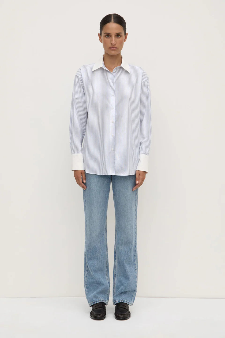 ASSEMBLY LABEL Alec Poplin Stripe Shirt | Blue/White Stripe