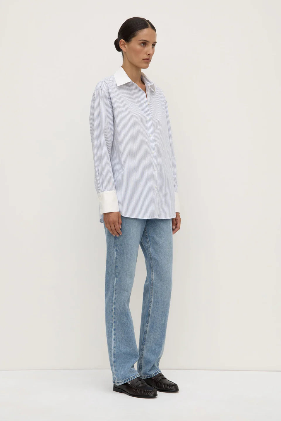 ASSEMBLY LABEL Alec Poplin Stripe Shirt | Blue/White Stripe