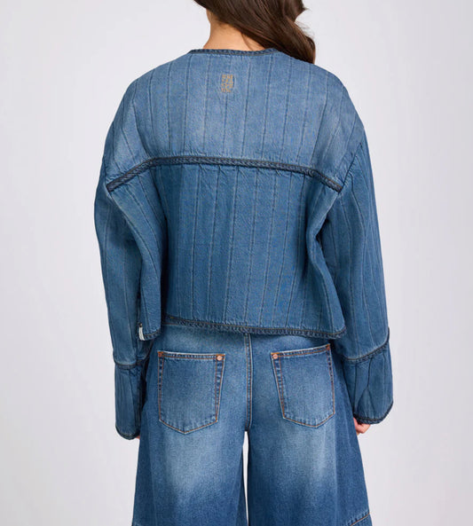 ONE TEASPOON Denim Wadded Jacket | Deep Pacifica Blue