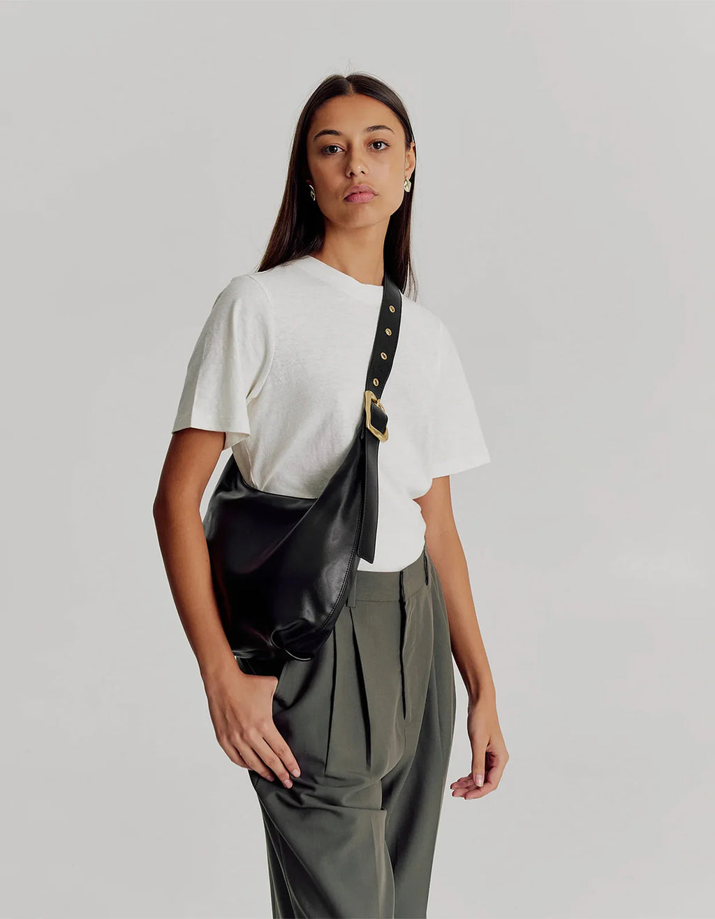 BRIE LEON Large Everyday Croissant Bag | Black