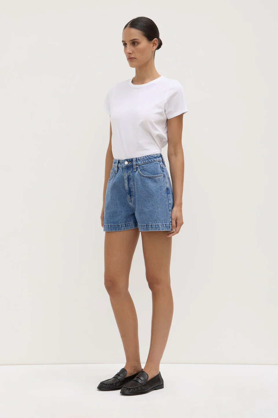 ASSEMBLY LABEL Boxy Denim Short Sleeve Shirt | Dark Stone