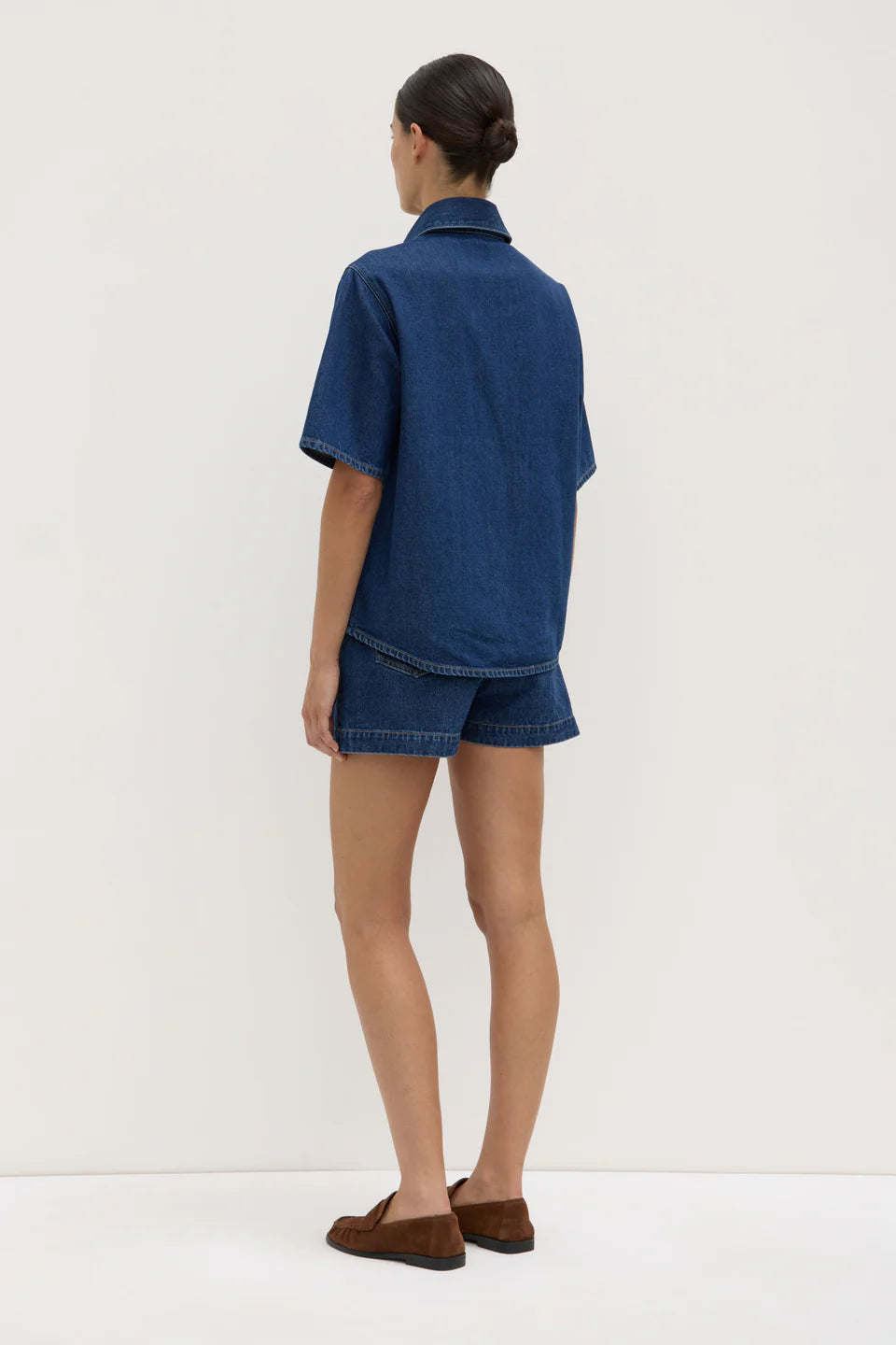 ASSEMBLY LABEL Boxy Denim Short Sleeve Shirt | Heritage Blue