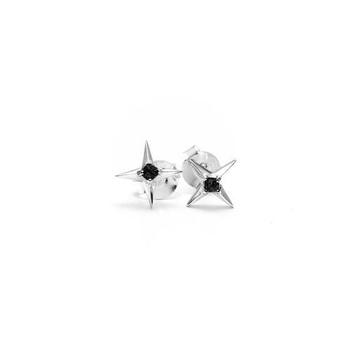 Lucky Star Stud Earrings - Silver/Onyx