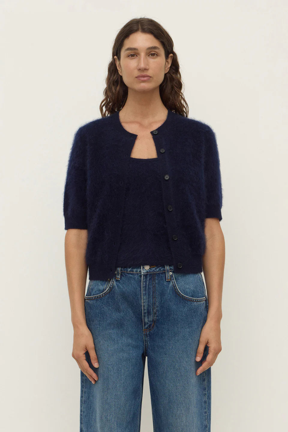 ASSEMBLY LABEL Carina Wool Short Sleeve Cardi | True Navy