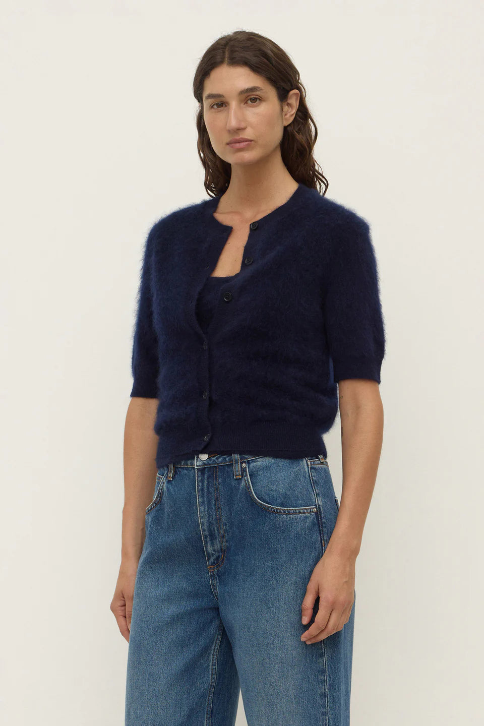 ASSEMBLY LABEL Carina Wool Short Sleeve Cardi | True Navy