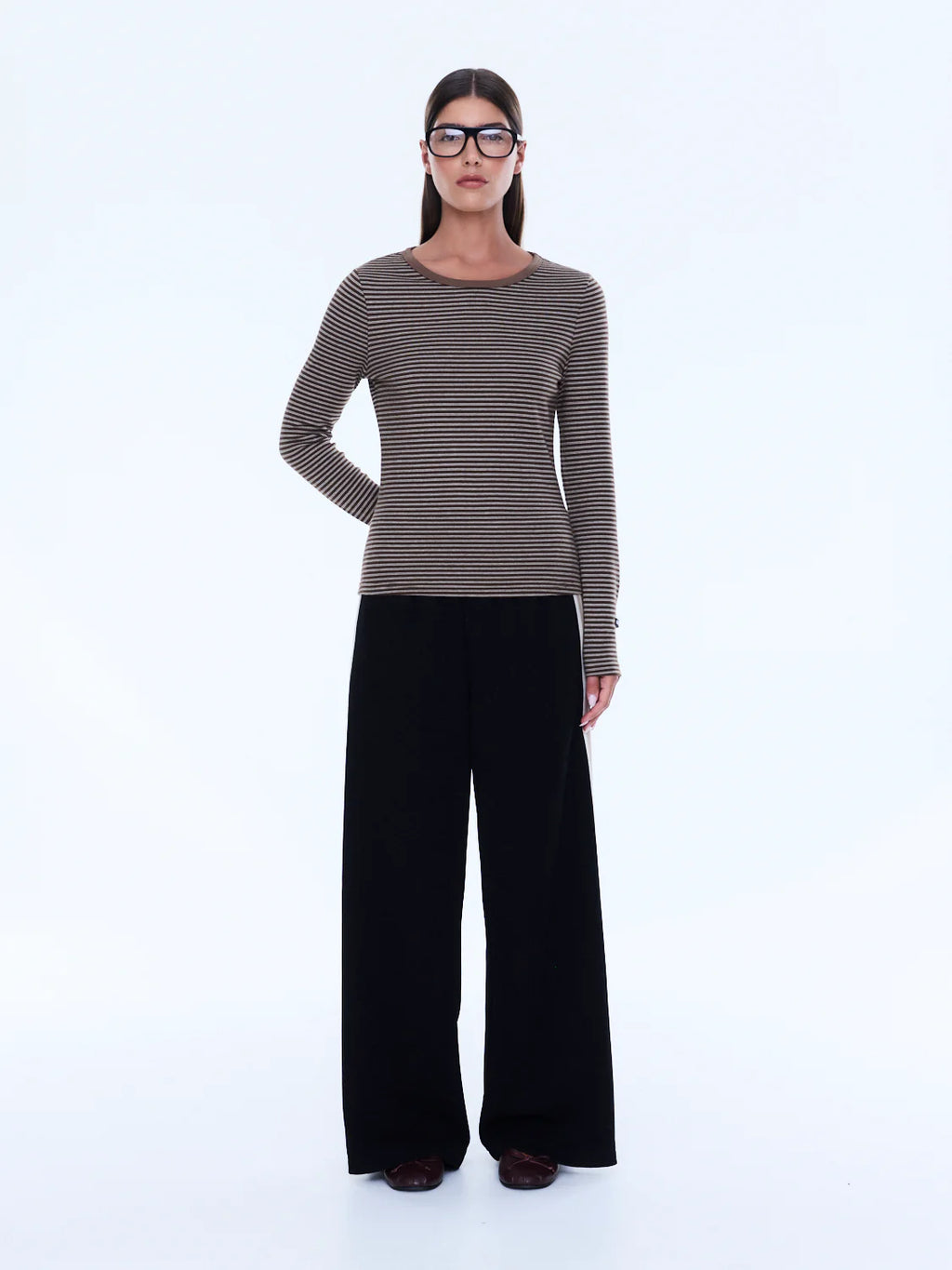 ENA PELLY Piper Long Sleeve Stripe Top | Sand Stripe