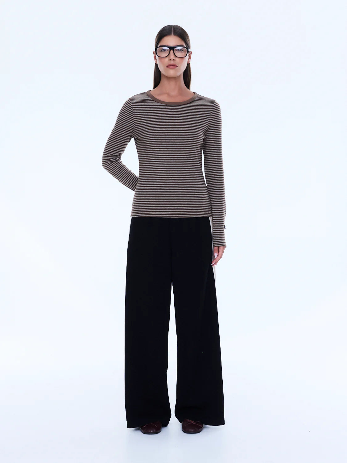 ENA PELLY Piper Long Sleeve Stripe Top | Sand Stripe