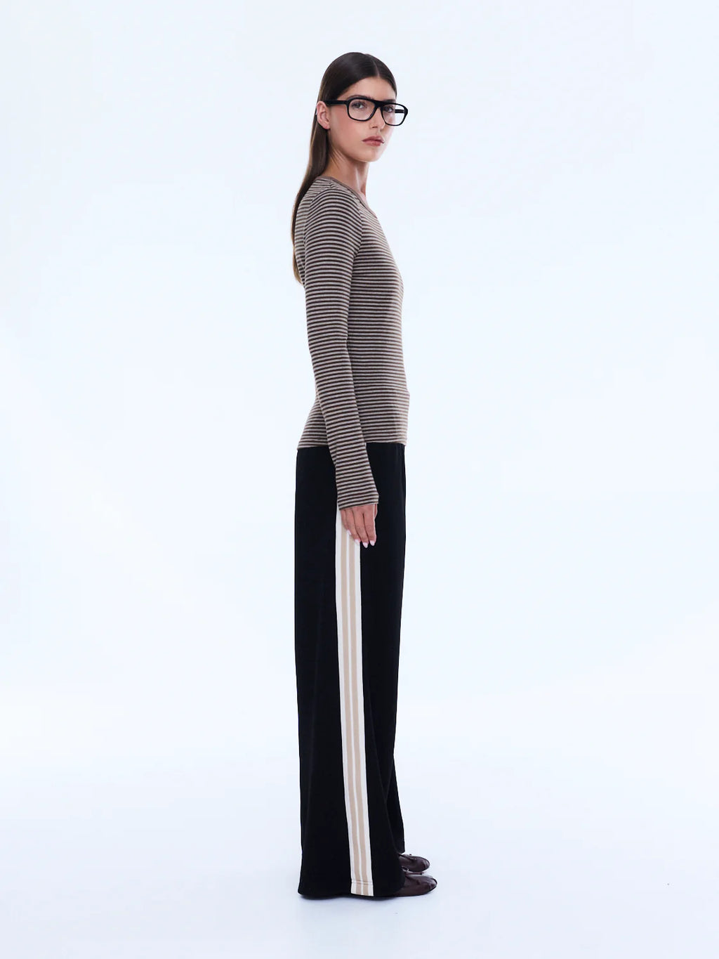 ENA PELLY Piper Long Sleeve Stripe Top | Sand Stripe