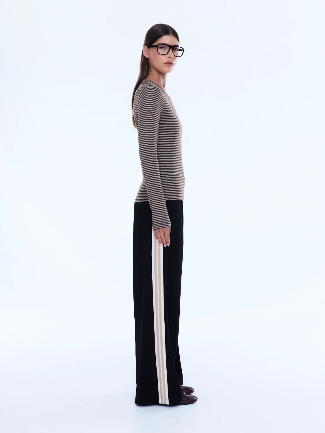 ENA PELLY Piper Long Sleeve Stripe Top | Sand Stripe