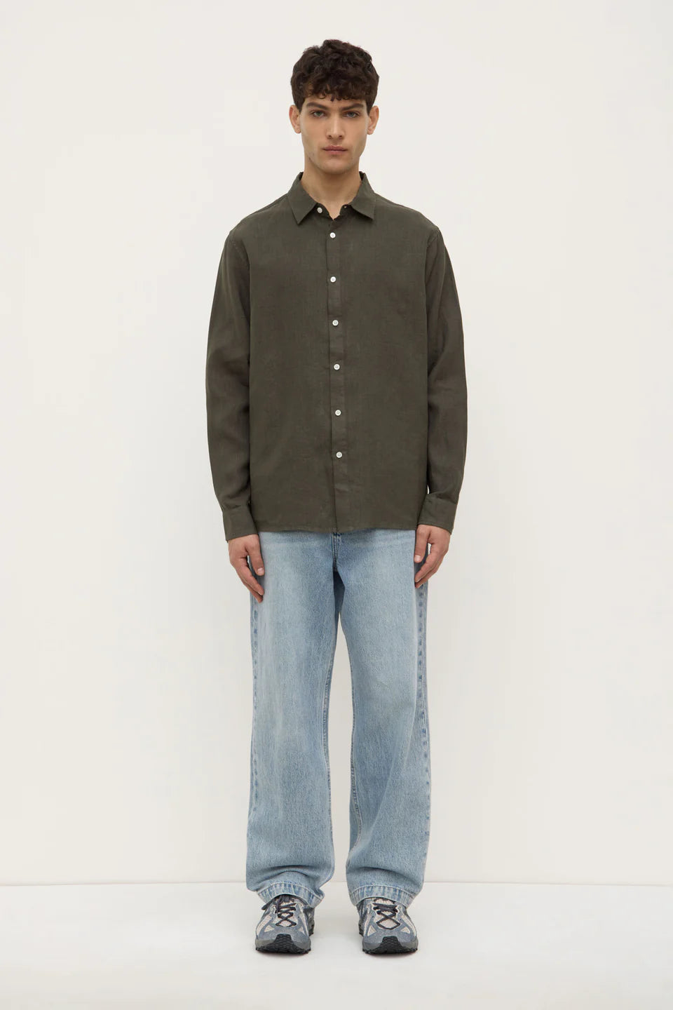 ASSEMBLY LABEL Mens Everyday Linen Long Sleeve Shirt | Sorrel