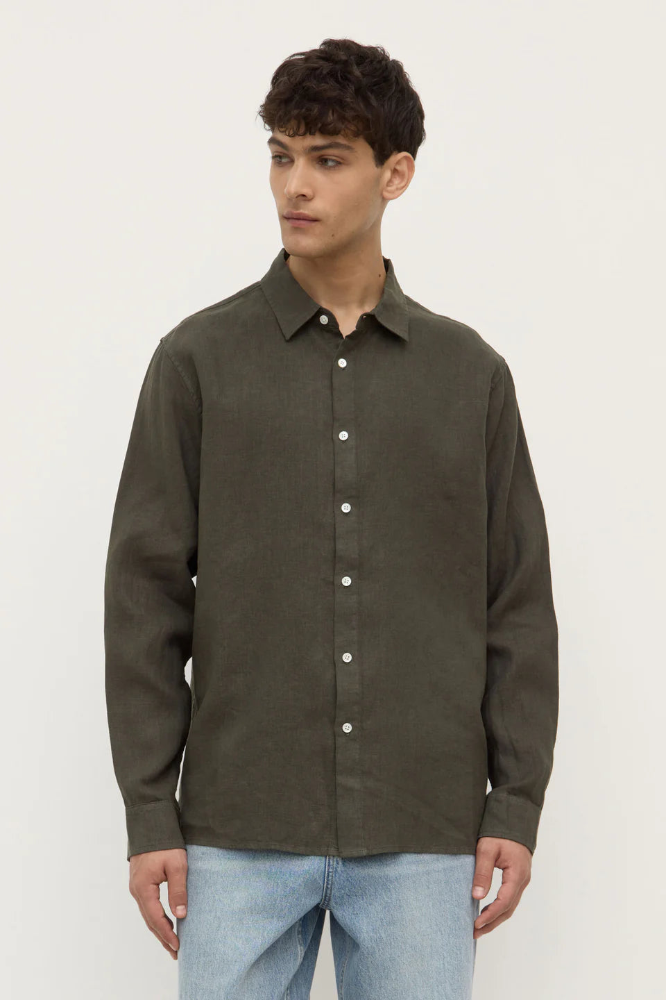 ASSEMBLY LABEL Mens Everyday Linen Long Sleeve Shirt | Sorrel