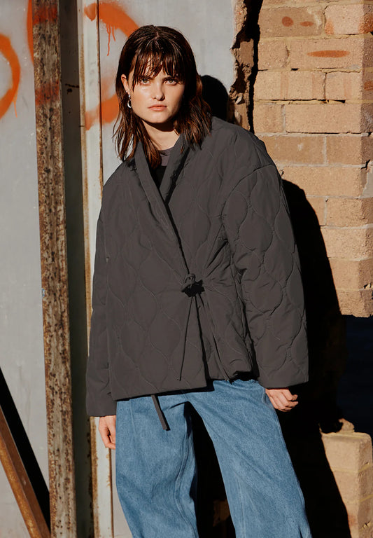 COMMONERS Quilted Wrap Jacket | Charcoal