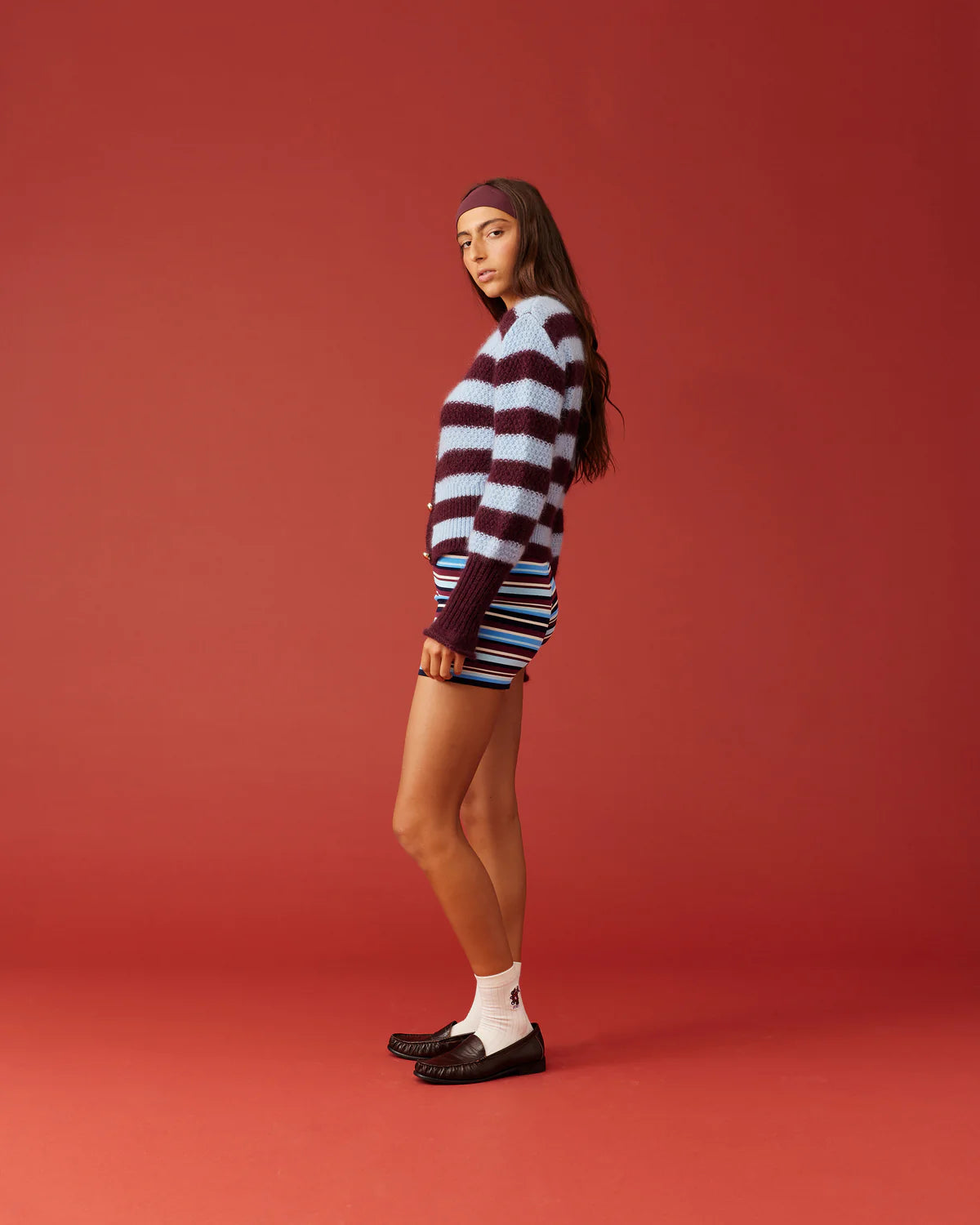 RUBY Matilda Cardigan | Burgundy Aqua Stripe