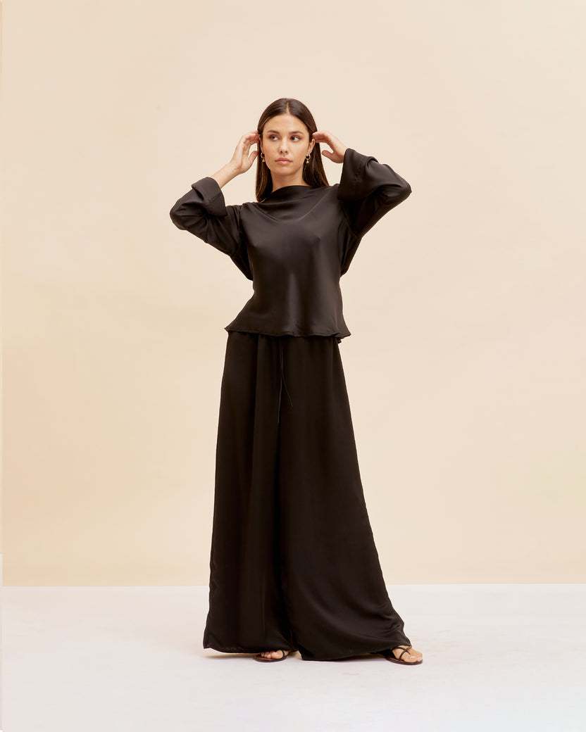 Firebird Satin Cowl Top - Black