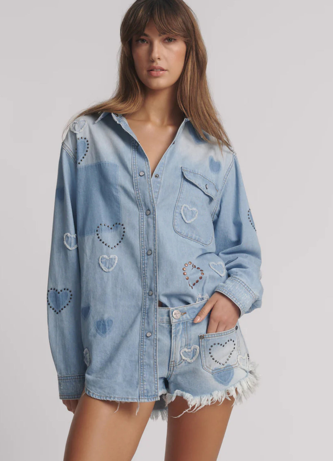 ONE TEASPOON Everyday Studded Denim Shirt | Blue Heart