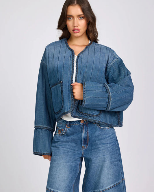 ONE TEASPOON Denim Wadded Jacket | Deep Pacifica Blue