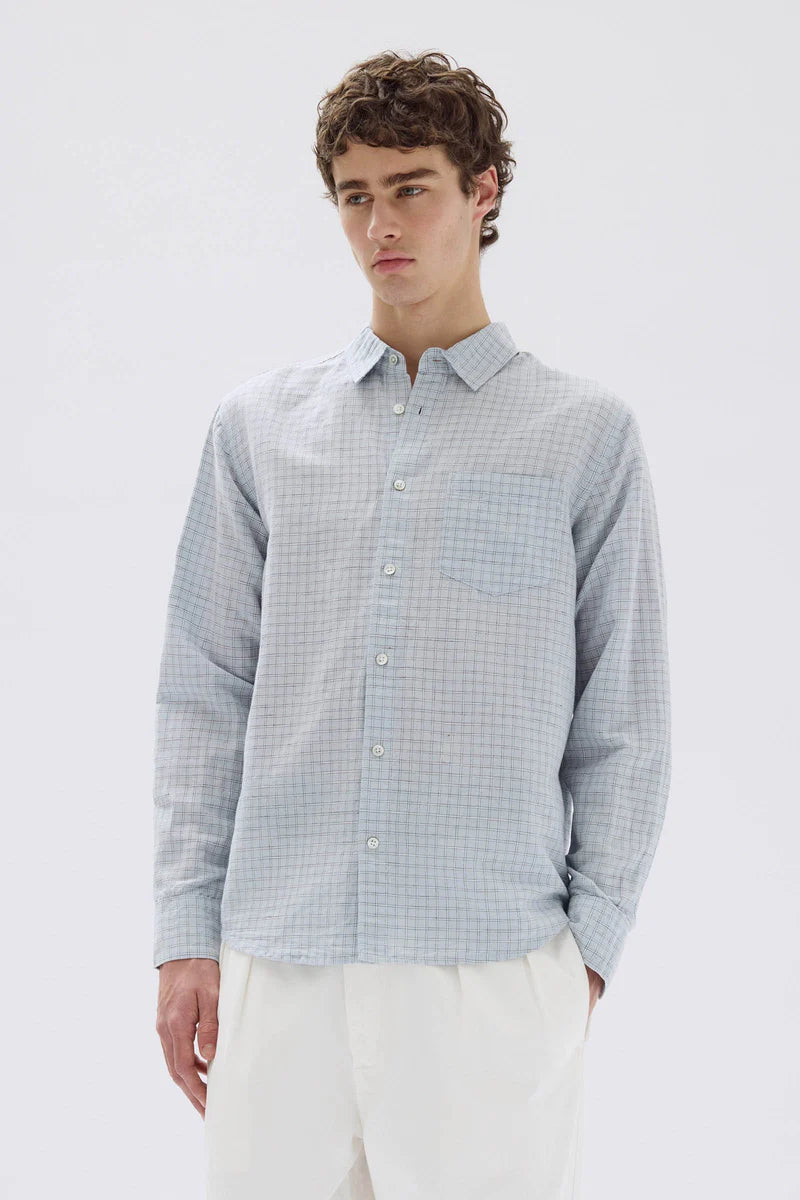 ASSEMBLY LABEL Hasting Linen Check LS | Blue